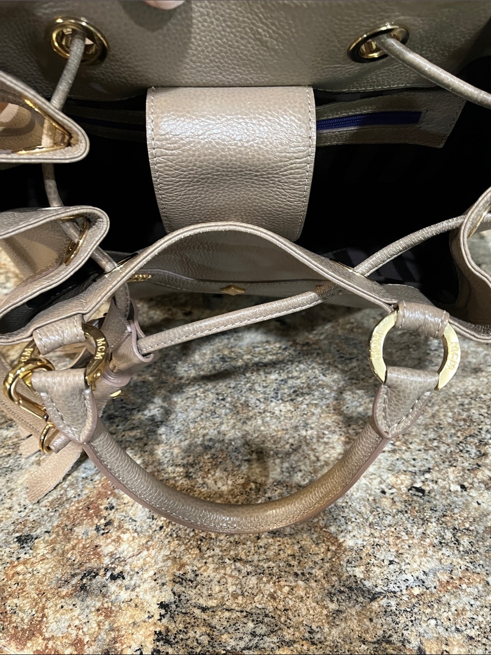 MCM leather 2 way Stylish Drawstring Bucket Bag - Picture 10 of 14